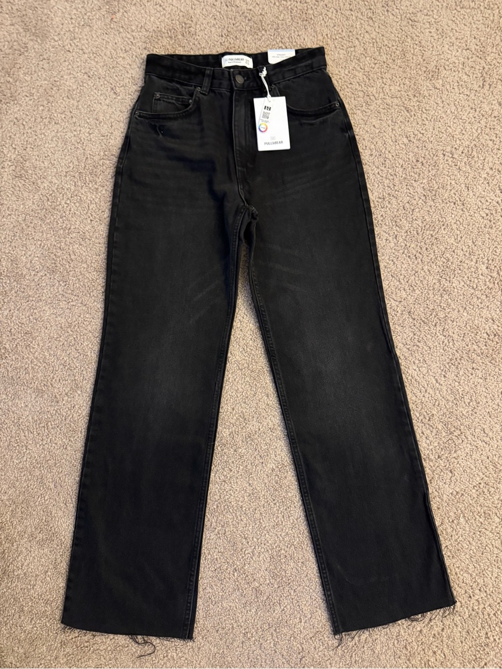 Pull&Bear Black High Rise Straight Full Length - Long Jeans